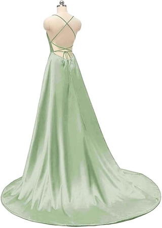 Rochie eleganta lunga din satin, fara maneci, talie supla, verde XS [4]