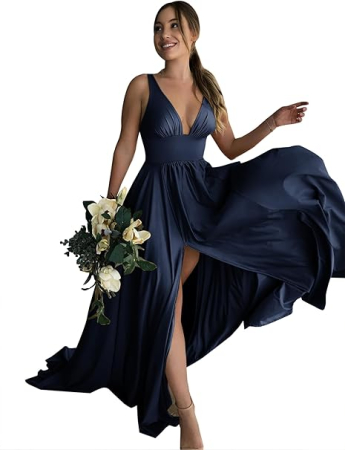 ROCHII - Rochie eleganta lunga din satin, fara maneci, talie supla, albastra 46