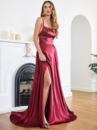 Rochie rosie eleganta lunga din satin, fara maneci, talie supla, marimea 44 [4]