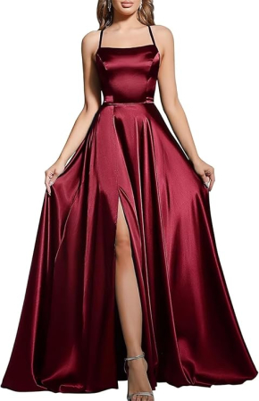 ROCHII - Rochie rosie eleganta lunga din satin, fara maneci, talie supla, marimea 44