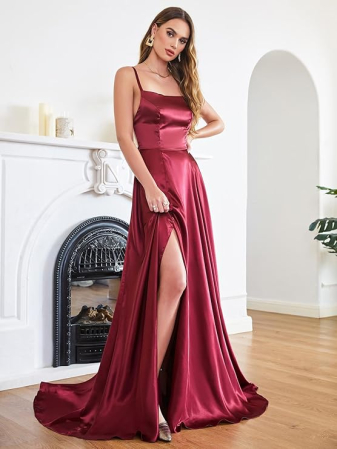 Rochie rosie eleganta lunga din satin, fara maneci, talie supla, marimea 44 [3]