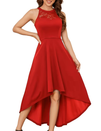 ROCHII - Rochie rosie eleganta lunga, fara mâneci, dantela si sifon 2XL