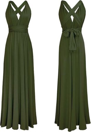 Rochie eleganta lunga, fara maneci, spate gol, talie inalta, Verde inchis M [2]