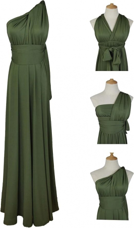 Rochie eleganta lunga, fara maneci, spate gol, talie inalta, Verde inchis M [3]