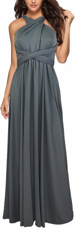 ROCHII - Rochie eleganta lunga, fara maneci, spate gol, talie inalta, gri L