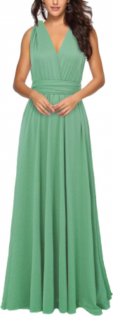 ROCHII - Rochie eleganta lunga, fara maneci, spate gol, talie inalta, verde deschis L