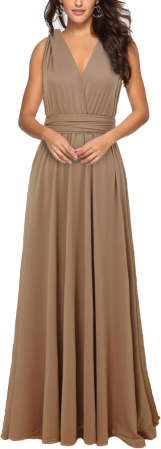 ROCHII - Rochie eleganta lunga, fara maneci, spate gol, talie inalta, maro deschis M