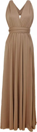 Rochie eleganta lunga, fara maneci, spate gol, talie inalta, maro deschis M [1]