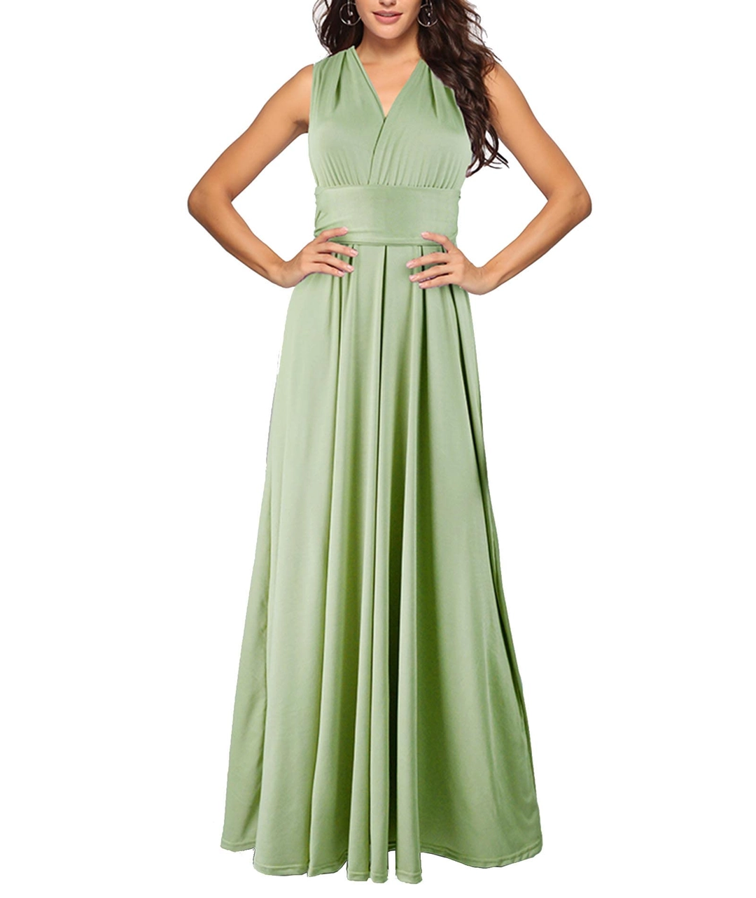 ROCHII - Rochie eleganta lunga, fara maneci, spate gol, talie inalta, verde deschis S