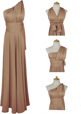 Rochie eleganta lunga, fara maneci, spate gol, talie inalta, maro deschis M [3]