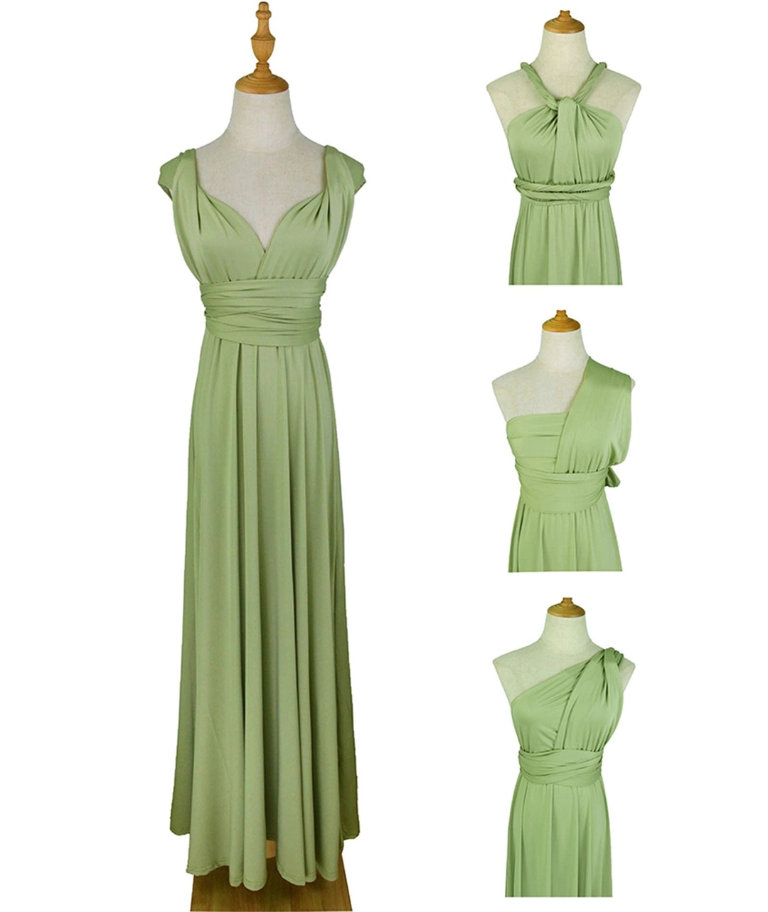 Rochie eleganta lunga, fara maneci, spate gol, talie inalta, verde deschis M [4]