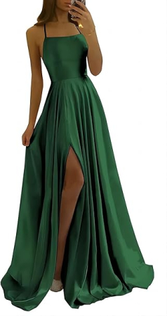 ROCHII - Rochie eleganta lunga din satin, fara maneci, talie inalta, verde M