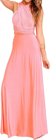 ROCHII - Rochie eleganta lunga, fara maneci, spate gol, talie inalta, Roz M