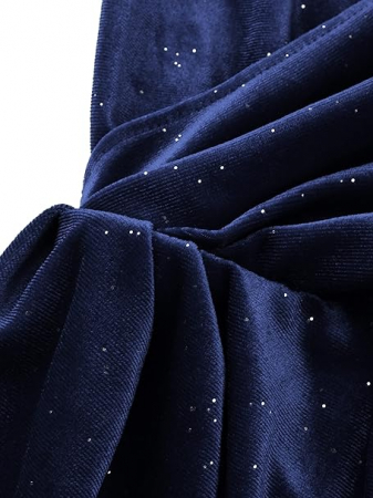 Rochie eleganta lunga, mulata pe corp, fără mâneci, albastra cu sclipici, L [5]