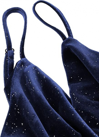Rochie eleganta lunga, mulata pe corp, fără mâneci, albastra cu sclipici, L [4]