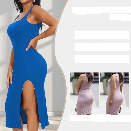 Rochie eleganta lunga, mulata pe corp, fără mâneci, albastra, XL [3]