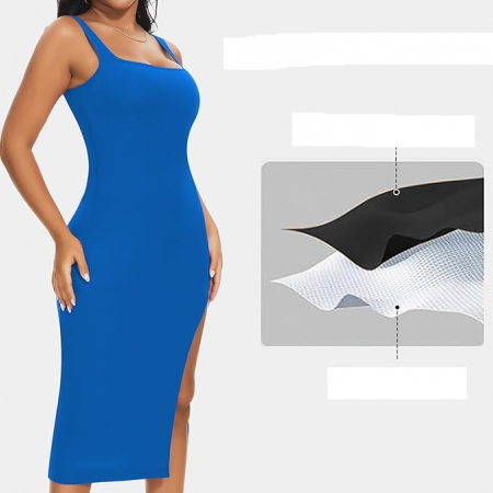 Rochie eleganta lunga, mulata pe corp, fără mâneci, albastra, XL [2]