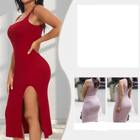 Rochie eleganta lunga, mulata pe corp, fără mâneci, Rosie 2XL [3]