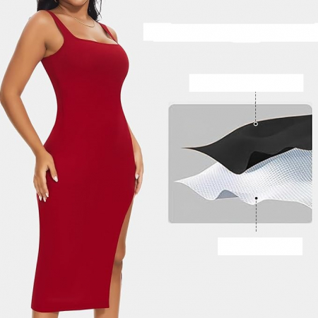 Rochie eleganta lunga, mulata pe corp, fără mâneci, Rosie 2XL [2]