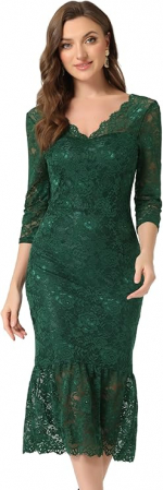ROCHII - Rochie eleganta lunga peste genunchi, mulata pe corp, mâneci 3/4, Verde S