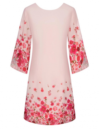 ROCHII - Rochie elegantapeste genunchi, mulata pe corp, mâneci 3/4, Roz cu flori L