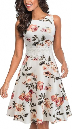 ROCHII - Rochie eleganta lunga, mulata pe corp, fără mâneci, alba cu flori, XL