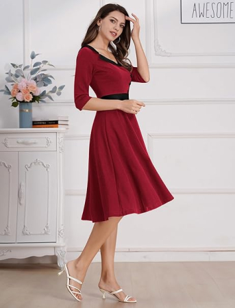Rochie eleganta lunga pana la genunchi, mâneci 3/4, Rosie L [3]