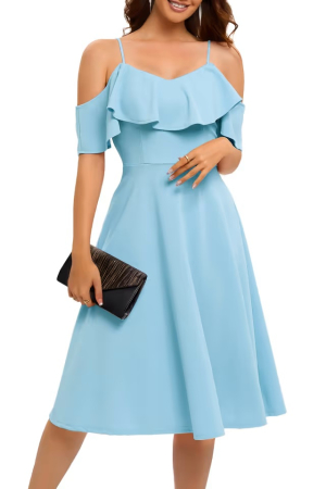ROCHII - Rochie Albastru eleganta, lunga pana la genunchi, fara mâneci, Albastru 3XL