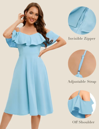 Rochie Albastru eleganta, lunga pana la genunchi, fara mâneci, Albastru 3XL [2]