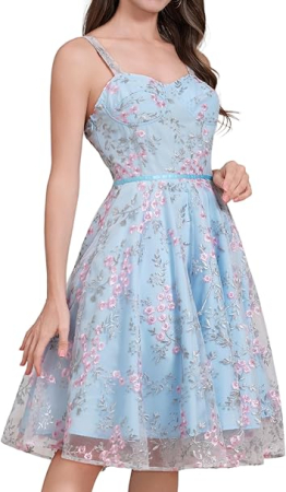 ROCHII - Rochie eleganta lunga pana la genunchi, fara mâneci, Albastru floral S