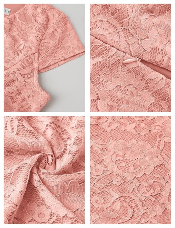 Rochie eleganta lunga pana la genunchi, mâneci scurte, Roz L [4]