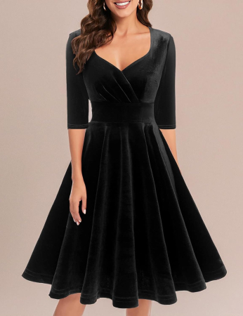 Rochie neagra eleganta, lunga pana la genunchi, mâneci 3/4, S [6]