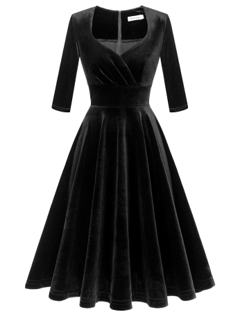 Rochie neagra eleganta, lunga pana la genunchi, mâneci 3/4, XL [2]