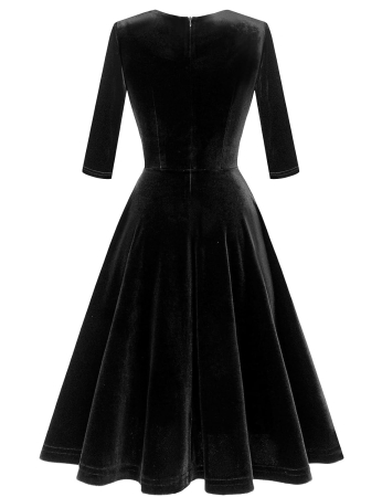 Rochie neagra eleganta, lunga pana la genunchi, mâneci 3/4, S [1]