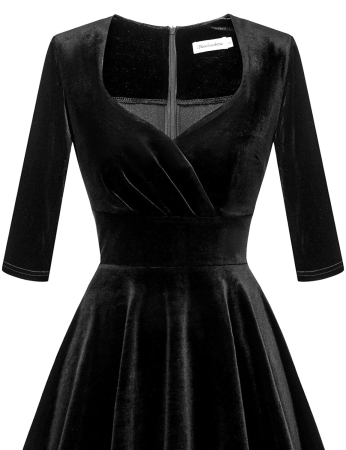 Rochie neagra eleganta, lunga pana la genunchi, mâneci 3/4, S [4]