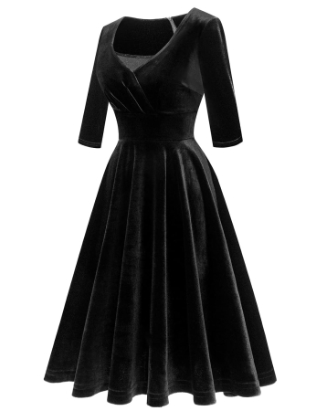 Rochie neagra eleganta, lunga pana la genunchi, mâneci 3/4, XL [3]
