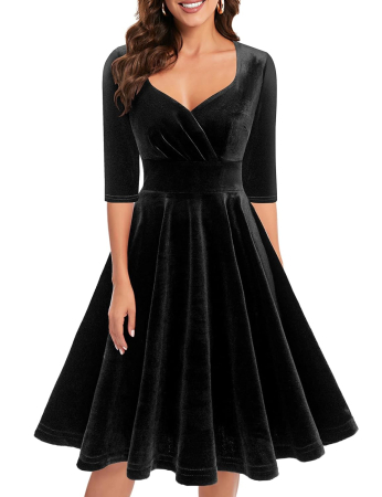 ROCHII - Rochie neagra eleganta, lunga pana la genunchi, mâneci 3/4, XL