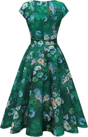 Rochie eleganta lunga pana la genunchi, mâneci scurte, verde floral XL [3]