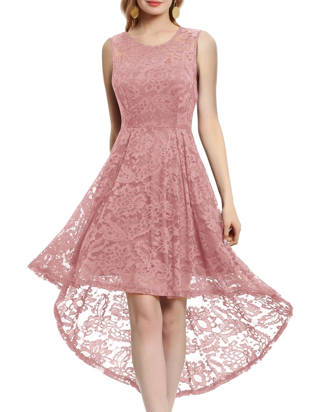 ROCHII - Rochie eleganta lunga pana la genunchi, fara mâneci, Roz L