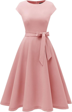 Rochie eleganta lunga peste genunchi, mâneci scurte, Roz M [2]