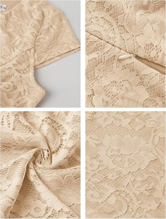 Rochie eleganta lunga pana la genunchi, mâneci scurte, Crem XL [4]