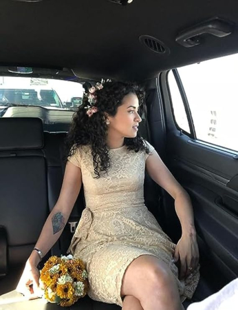 Rochie eleganta lunga pana la genunchi, mâneci scurte, Crem XL [5]