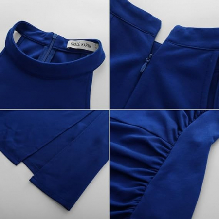 Rochie eleganta lunga, mulata pe corp, fără mâneci, albastra, M [6]