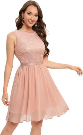 Rochie eleganta lunga pana la genunchi, fara mâneci, Roz L [4]