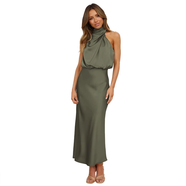 Rochie eleganta lunga peste genunchi, fara mâneci, Verde militar S [4]