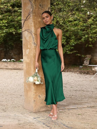Rochie eleganta lunga peste genunchi, fara mâneci, Verde XL [2]