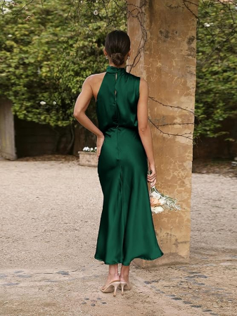Rochie eleganta lunga peste genunchi, fara mâneci, Verde XL [4]