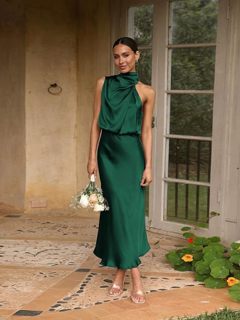 Rochie eleganta lunga peste genunchi, fara mâneci, Verde XL [3]