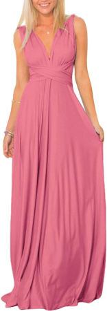 ROCHII - Rochie eleganta lunga peste genunchi, fara mâneci, Roz M