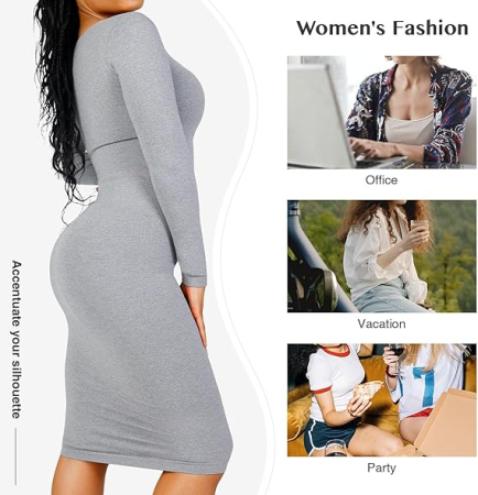 Rochie de compresie, mulata, lunga, decolteu patrat, gri XL [4]